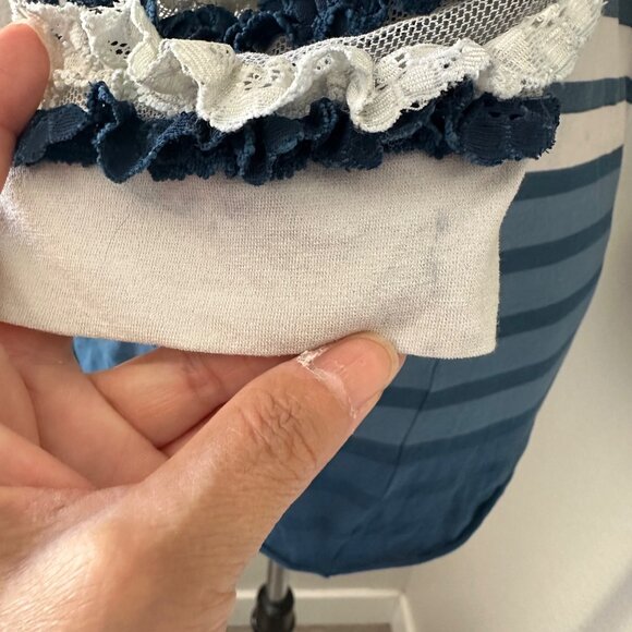 Jean Paul Gaultier Ruffled Blue & White Striped Lace Top Spaghetti Straps Sz S - Picture 10 of 16